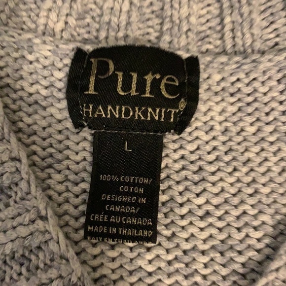 Pure Hand-knit Pull Over V-Neck Cotton Sweater, L - Picture 4 of 8